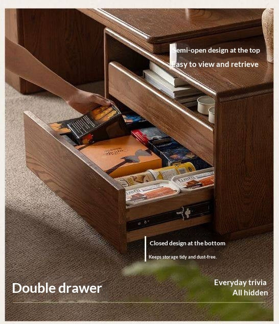 Oak Solid Wood Extendable Coffee Table with Storage