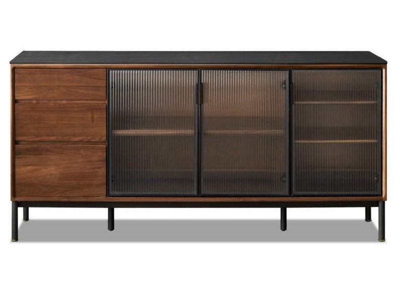 Black walnut solid wood rock sideboard Buffet cabinet,