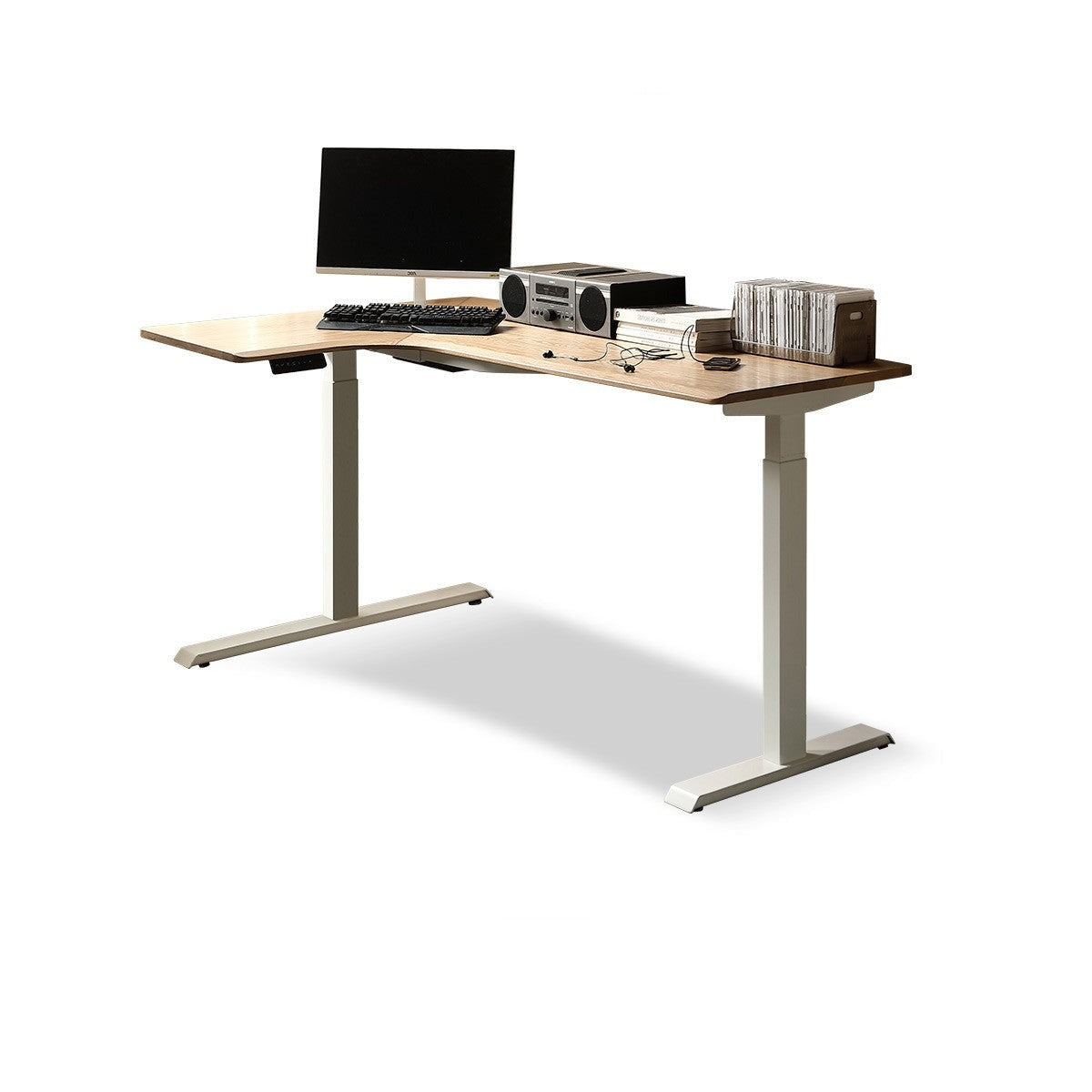 Ash Solid Wood Corner Desk Electric Lift L-shaped Corner Office Desk -