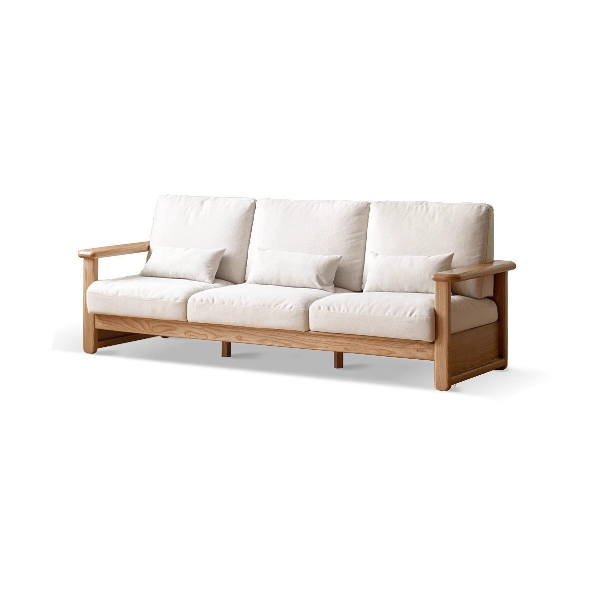 Ash Solid Wood Fabric Sofa Straight Row Sofa