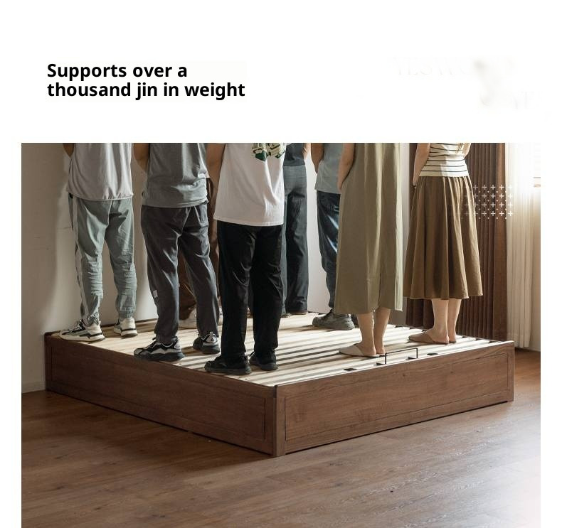 Black Walnut Solid Wood Italian Light Luxury Platform Bed, Headboard-Free Box Bed