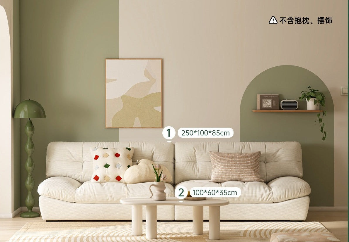 Living room Furniture Set Fabric Sofa White Cream Style)