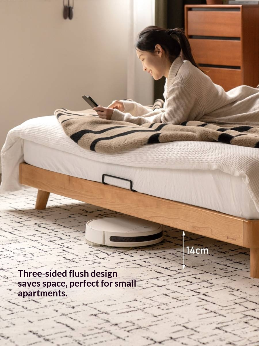 Cherry Solid Wood Bed with Top Layer Cowhide Soft Headboard Retro Style