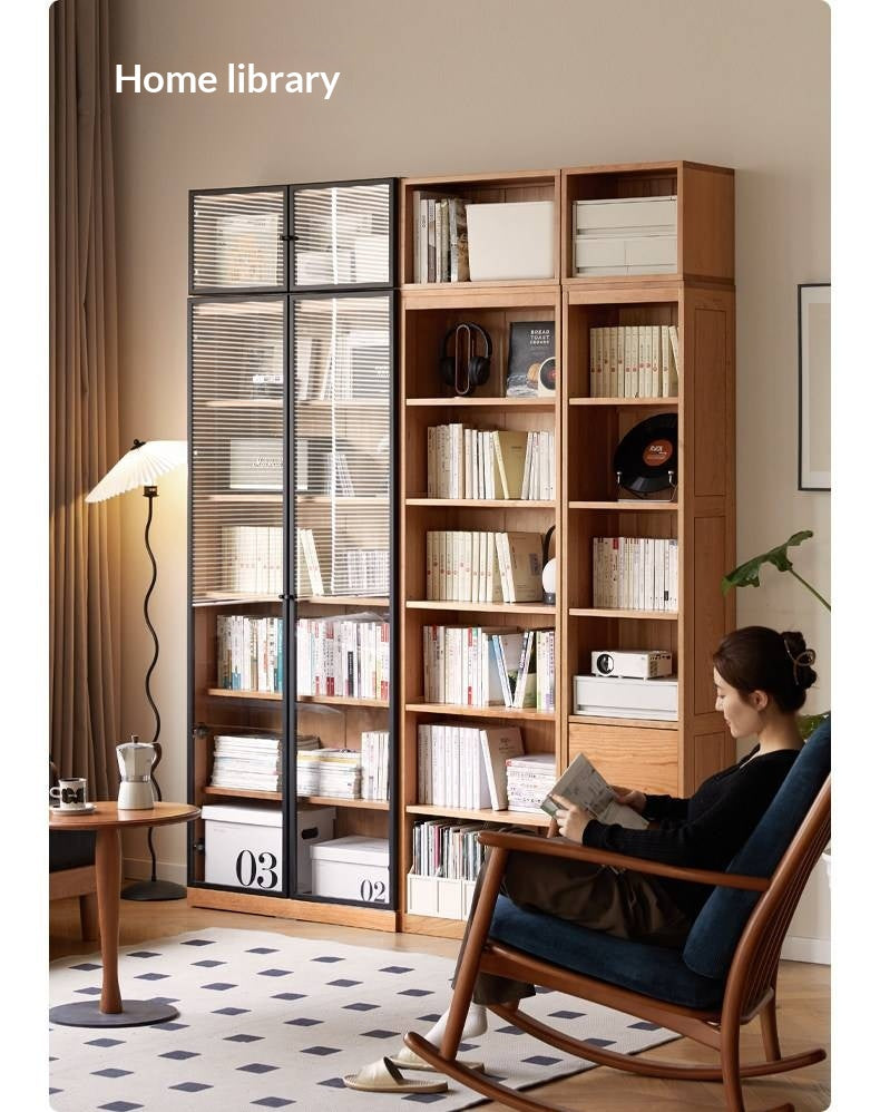 Cherry Solid Wood Floor-Standing Bookcase with Modern Shelving