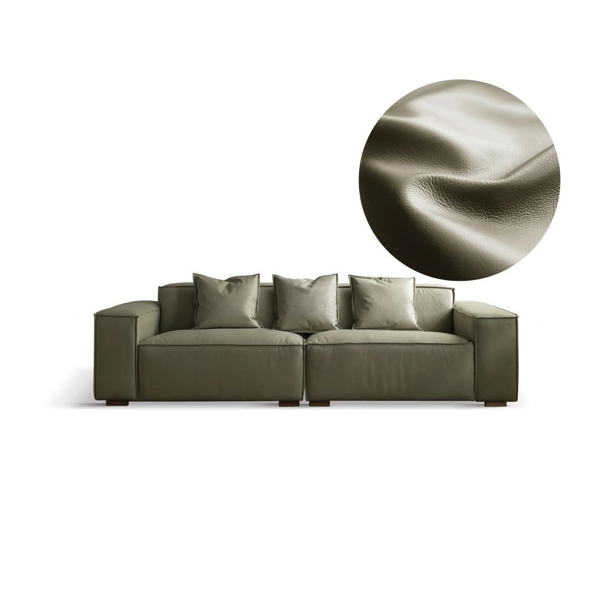 Leather Italian Minimalist  Down Sofa, First Layer Yellow Cowhide Tofu Block Sofa"