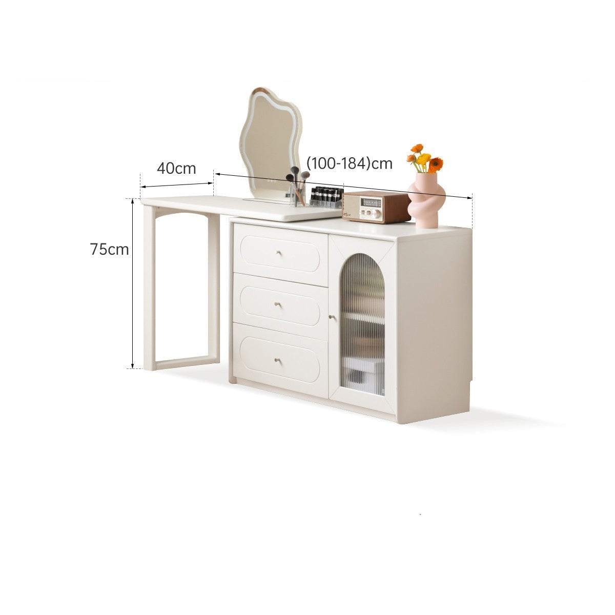 Poplar solid wood dressing table and cabinet integrated French cream style retractable -