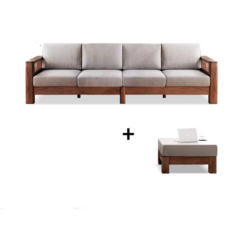 Oak solid wood walnut color fabric sofa-