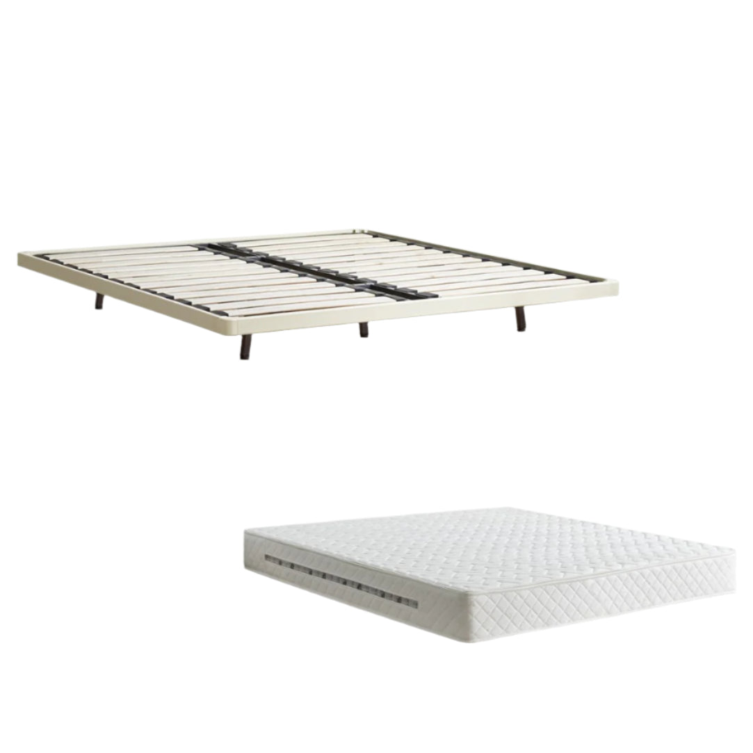Rubber Solid Wood Creamy White Tatami Suspended Bed
