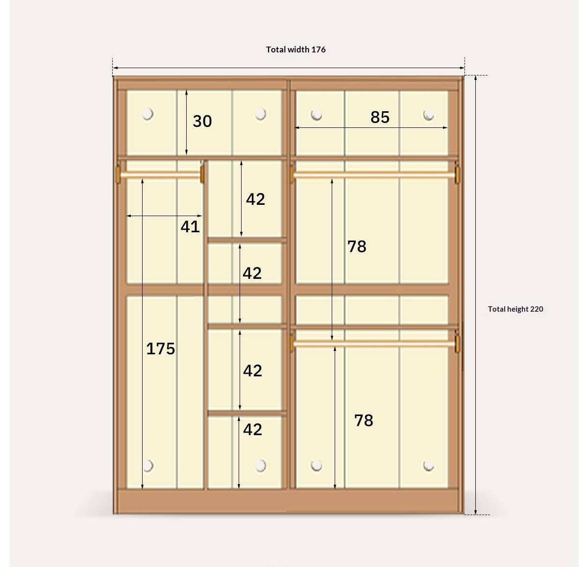 Oak solid wood Wardrobe with Flat Panel Doors and Groove Handles
