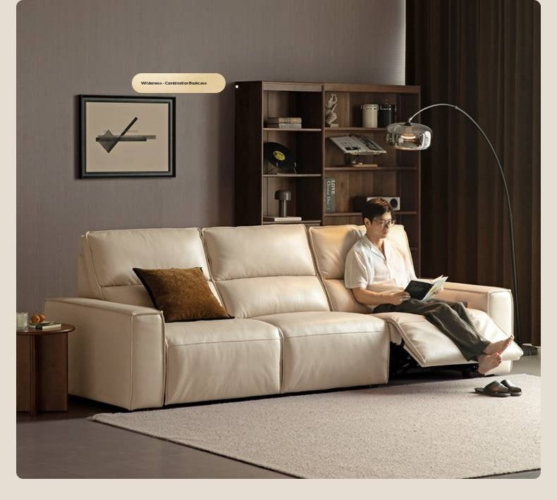 Genuine Leather Power Reclining Sofa with Adjustable Headrests and USB Charging