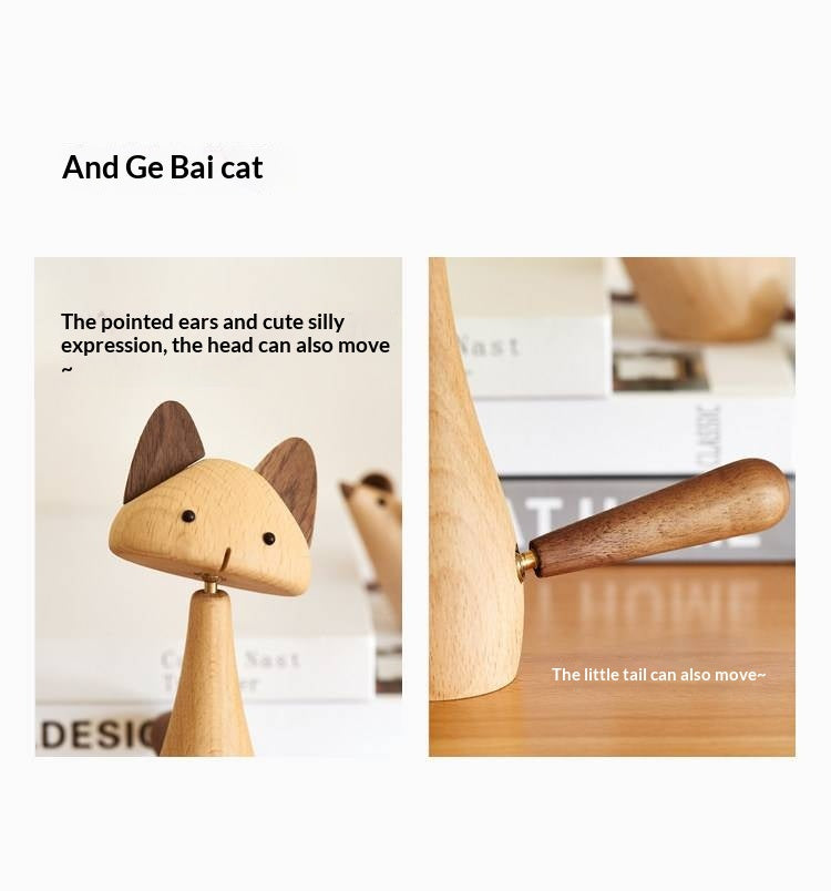 Beech Solid Wood Nordic Desktop Decoration Cat and Mouse