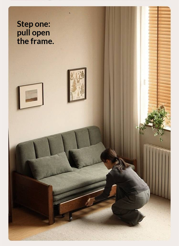 Oak, Ash Solid Wood Sleeper Sofa with Solid Wood Frame and Reclining Backrest