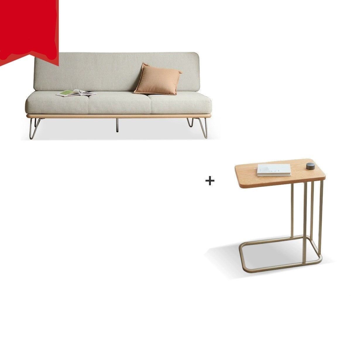 Oak Solid Wood Modern Simple Fabric Sofa+