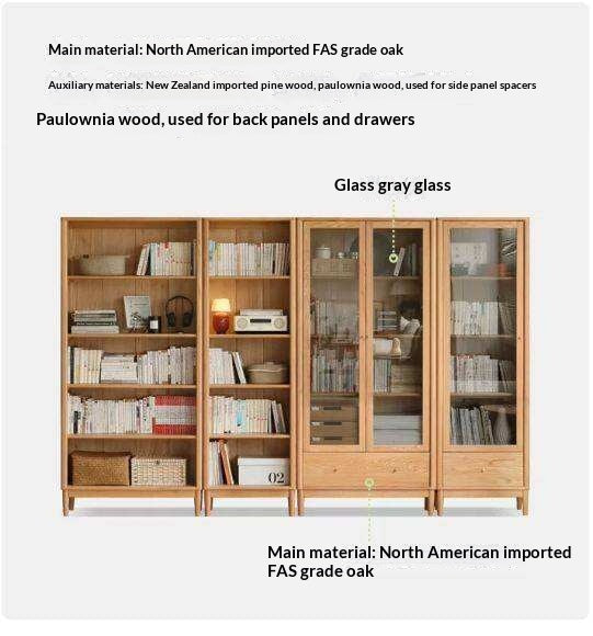 Oak, Ash Solid Wood Modern Glass Door Bookcase