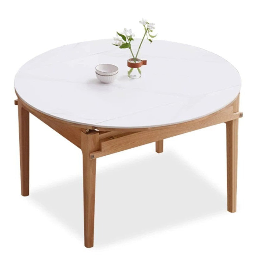 Oak Solid Wood Folding Round Retractable Dining Table