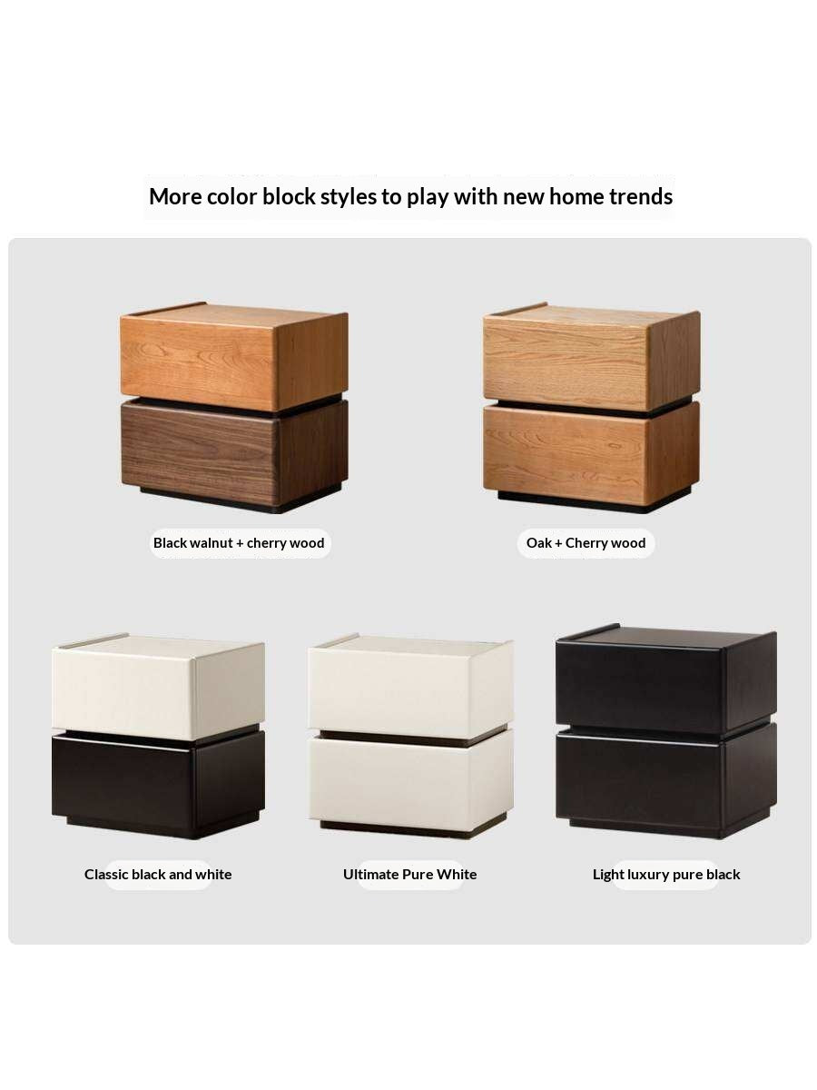 Ash, Poplar Solid Wood Modern Two-Tone Nightstand with 2 Drawers
