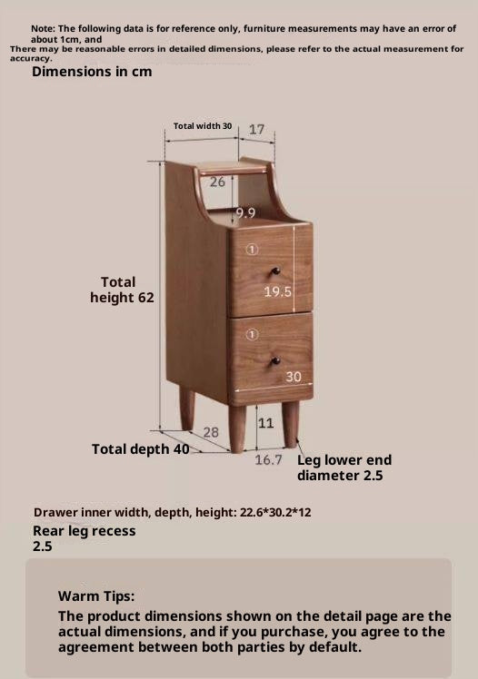 Black Walnut Solid Wood Retro Style Nightstand