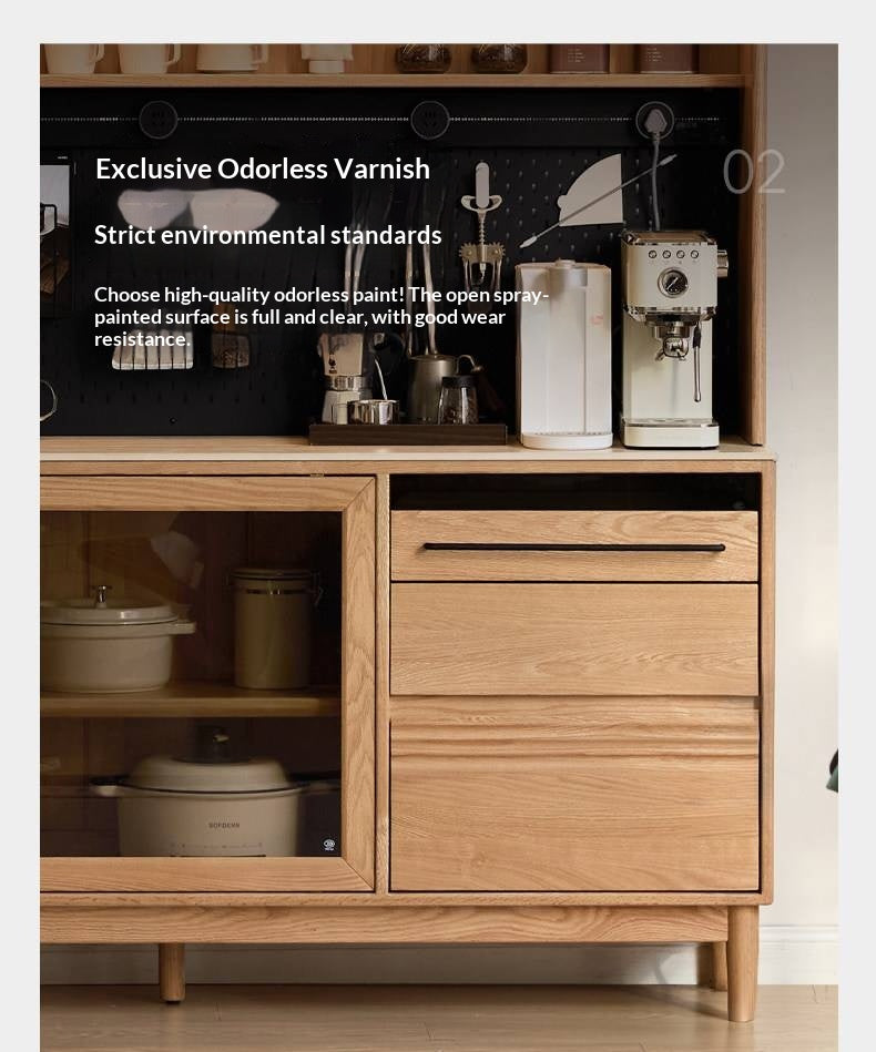 Oak Solid Wood Buffet Cabinet with Slab Surface, Sideboard