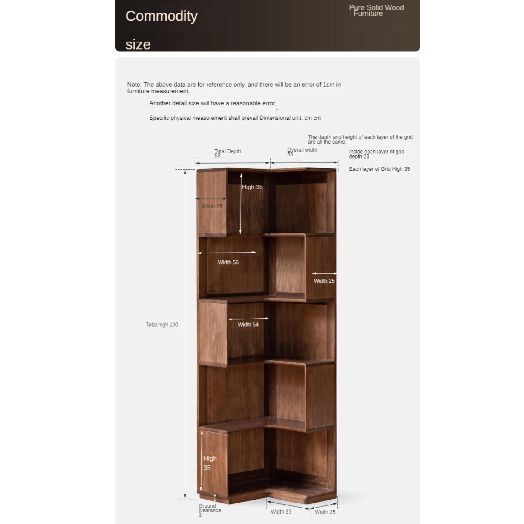 Black walnut solid wood corner storage bookcase<