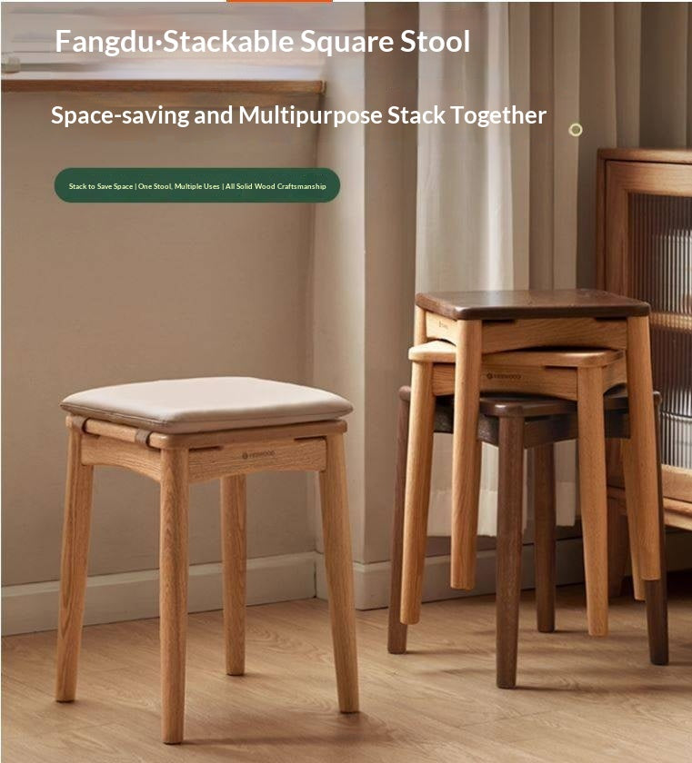 4 pcs -Oak Solid Wood Square Stool