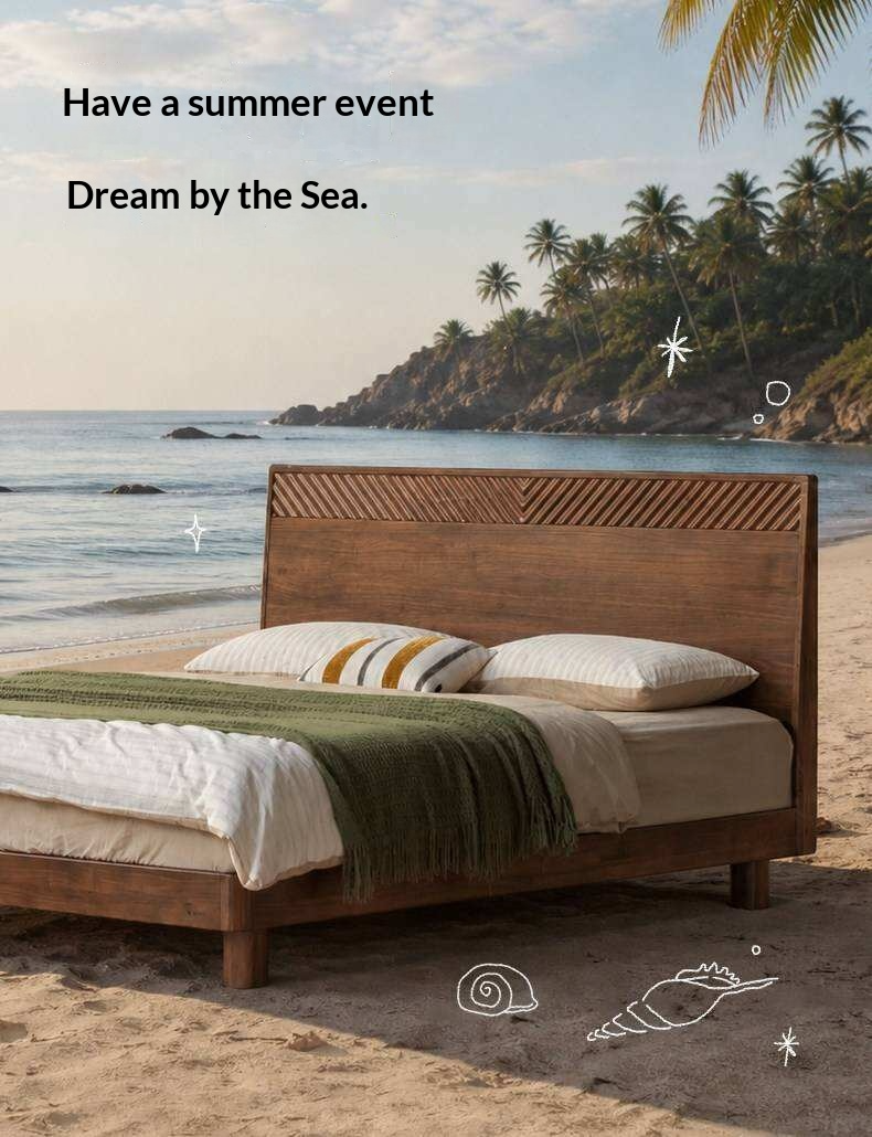 Black Walnut Solid Wood Platform Bed with Grooved Panel Headboard Accent