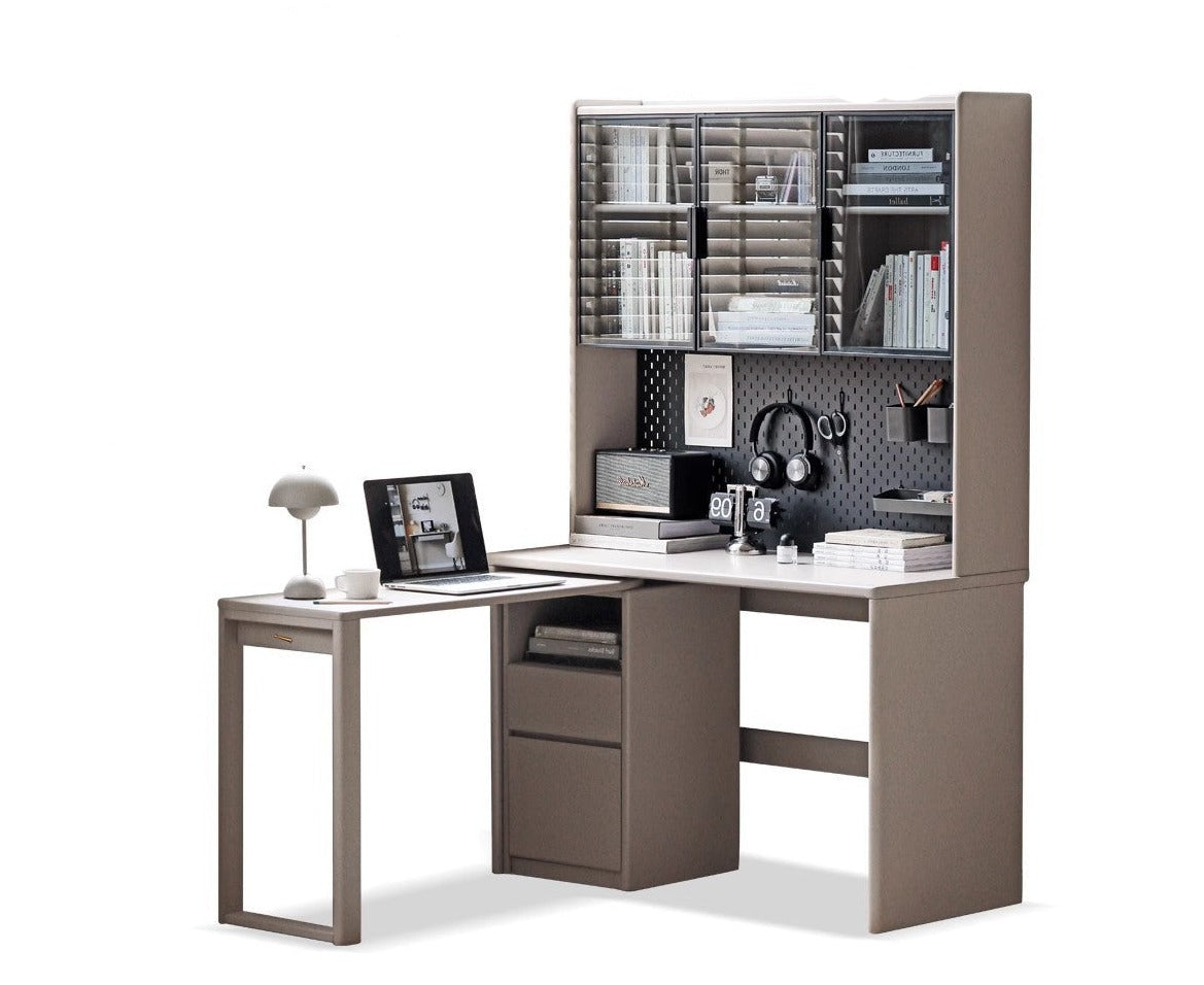 Poplar Solid wood computer desk bookshelf integrated light luxury"