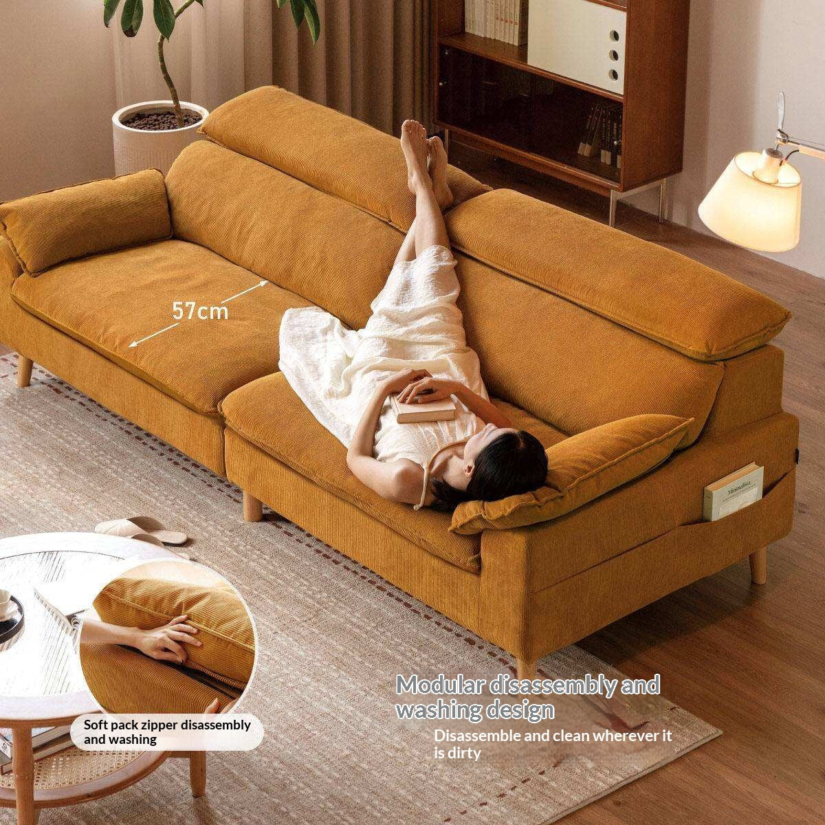 Fabric High Back Straight Sofa Modern