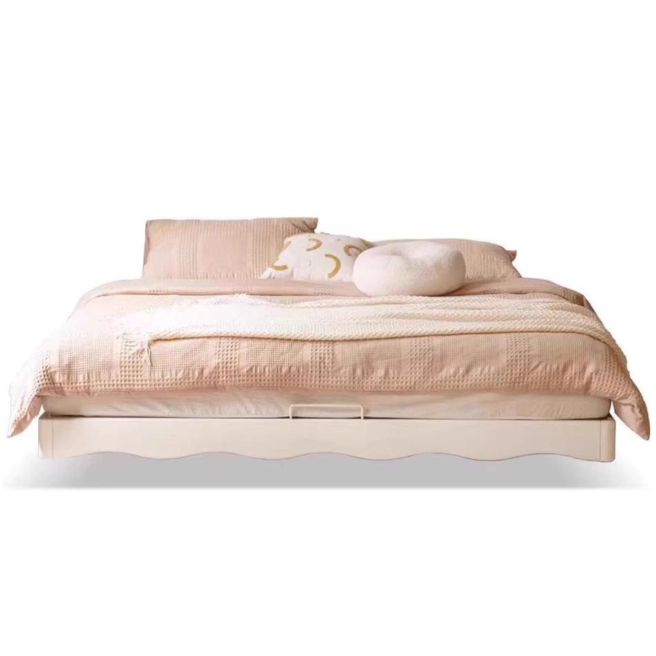 Poplar solid wood bed French cream style platform bed, headboard-free bed<