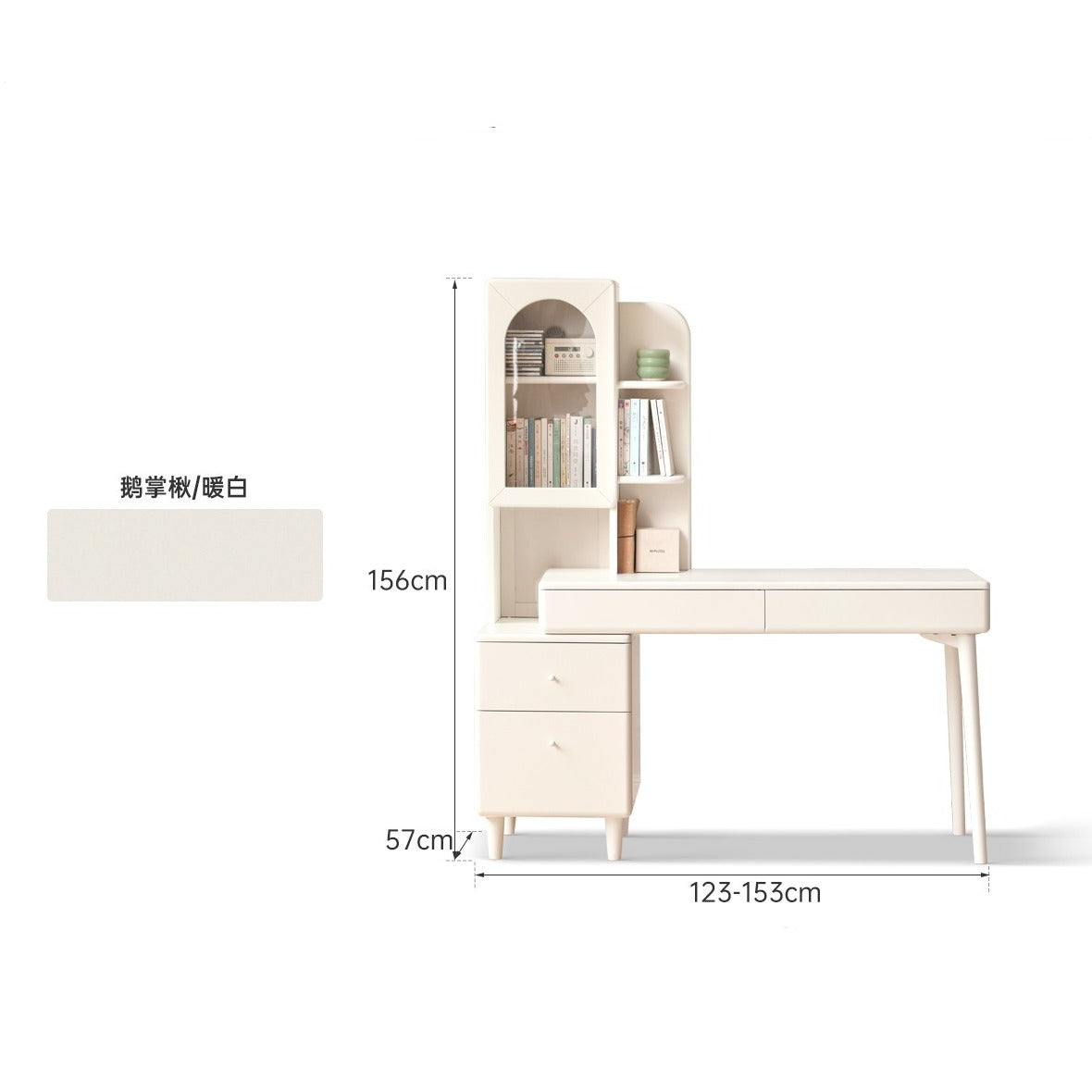 Poplar Solid Wood Retractable Desk and Bookshelf: