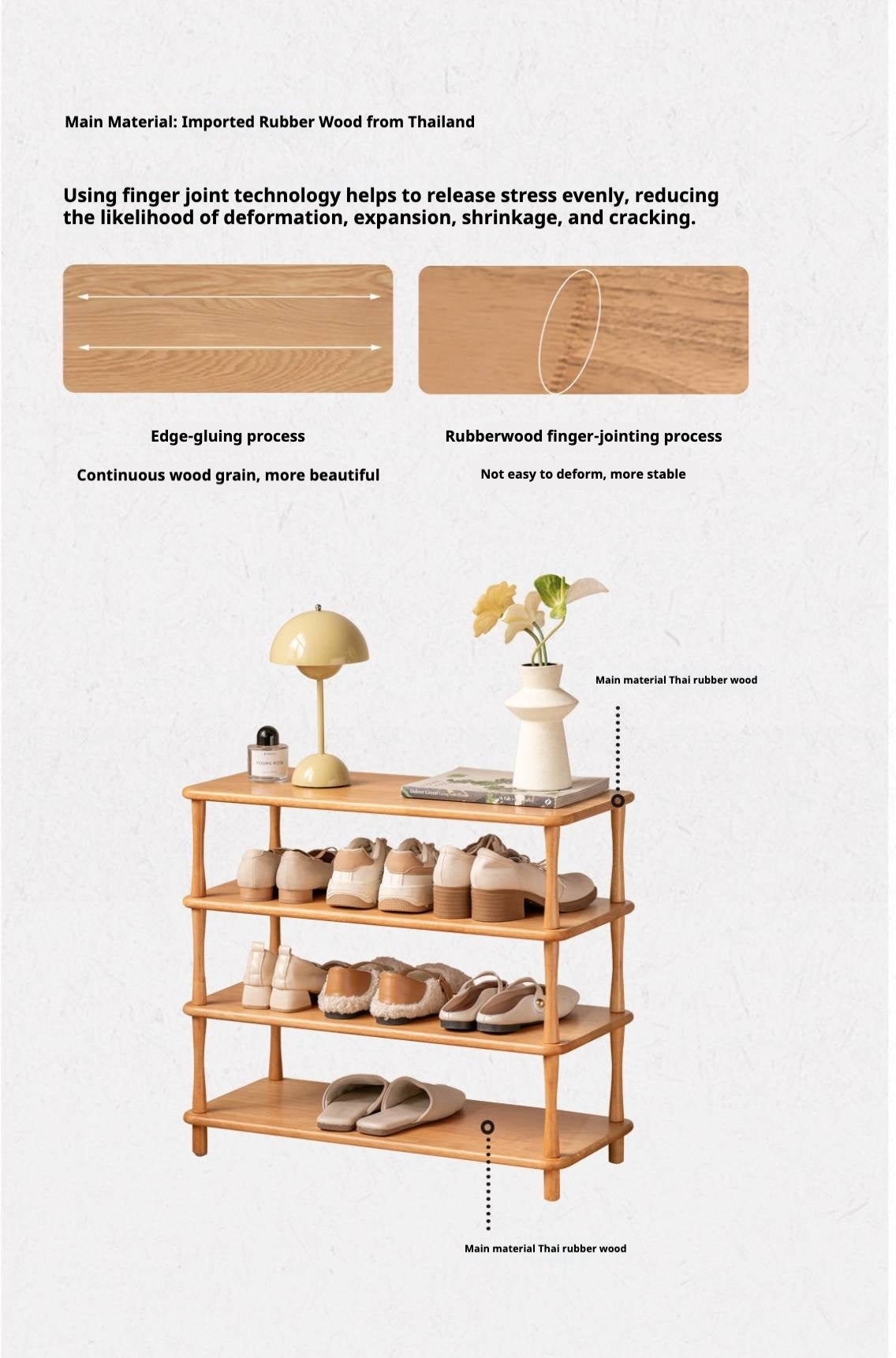 Rubberwood Solid Wood Shoe Rack Multi Layer Storage Organizer