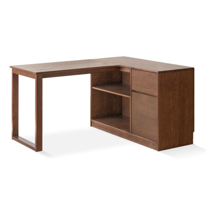 Oak Solid Wood Desk Bookshelf Integrated Corner Table