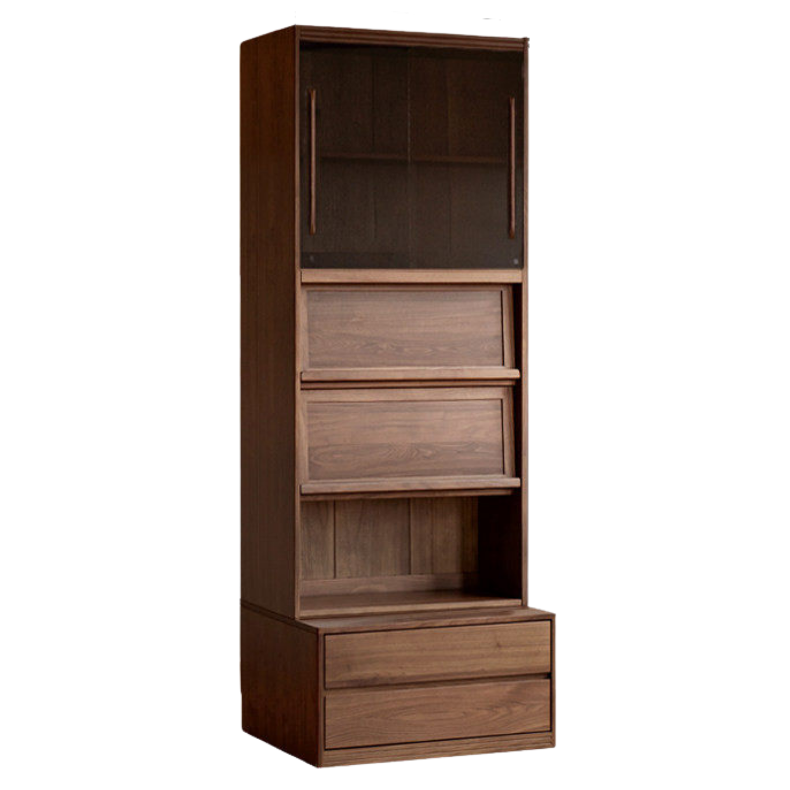 Black Walnut, Sandalwood Solid Wood Light Luxury Combined Bookshelf With Seat