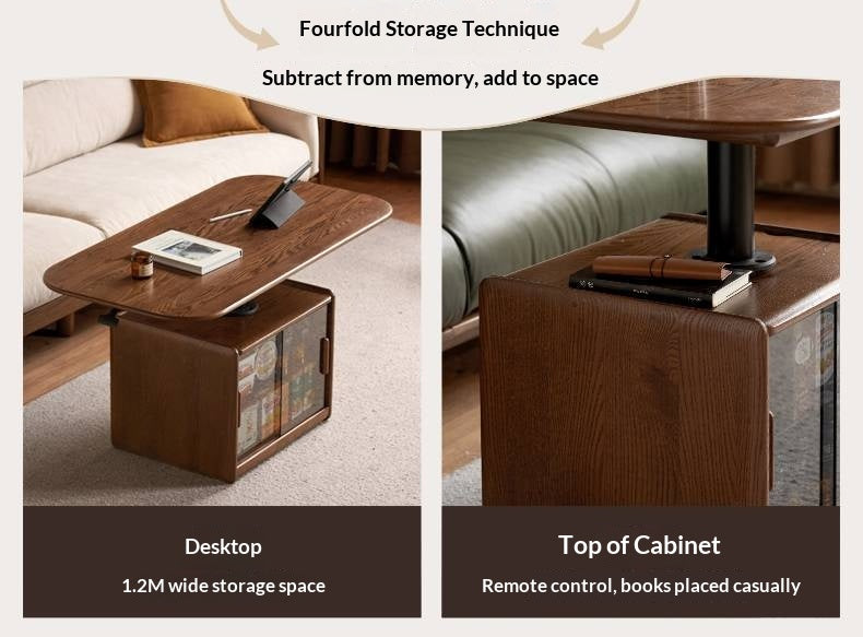 Oak Solid Wood Elevating Lifting Coffee Table