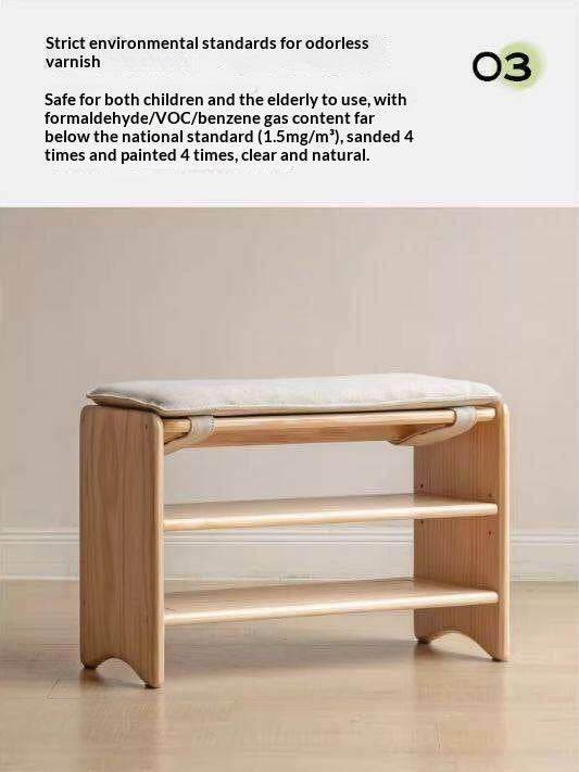 Pine Solid Wood Shoe Bench Multi-layer Log Shoe Rack