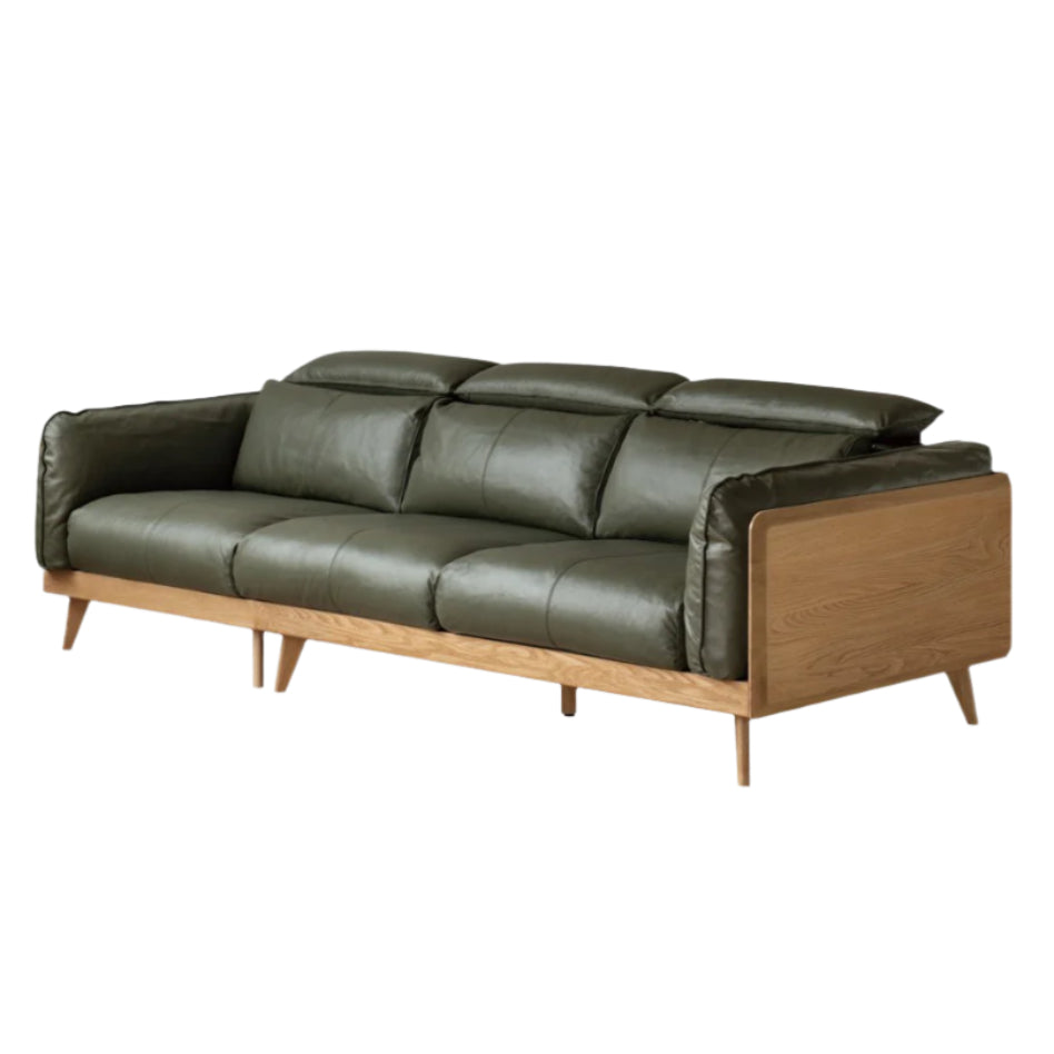 Oak Solid Wood Modern Straight Row Down Sofa