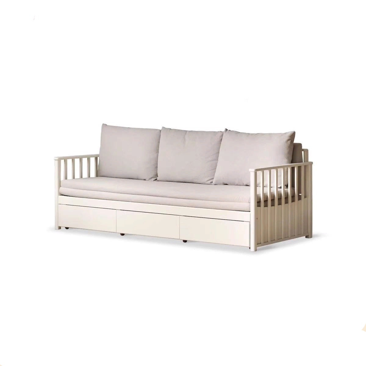 Poplar Solid Wood Storage Sofa Bed, White Cream+
