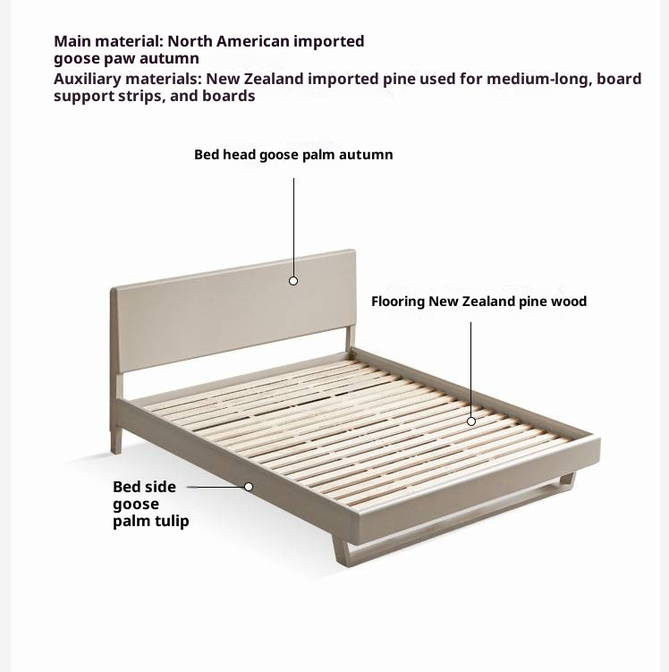 Poplar Solid Wood Floating Bed with Lights, Modern Minimalist