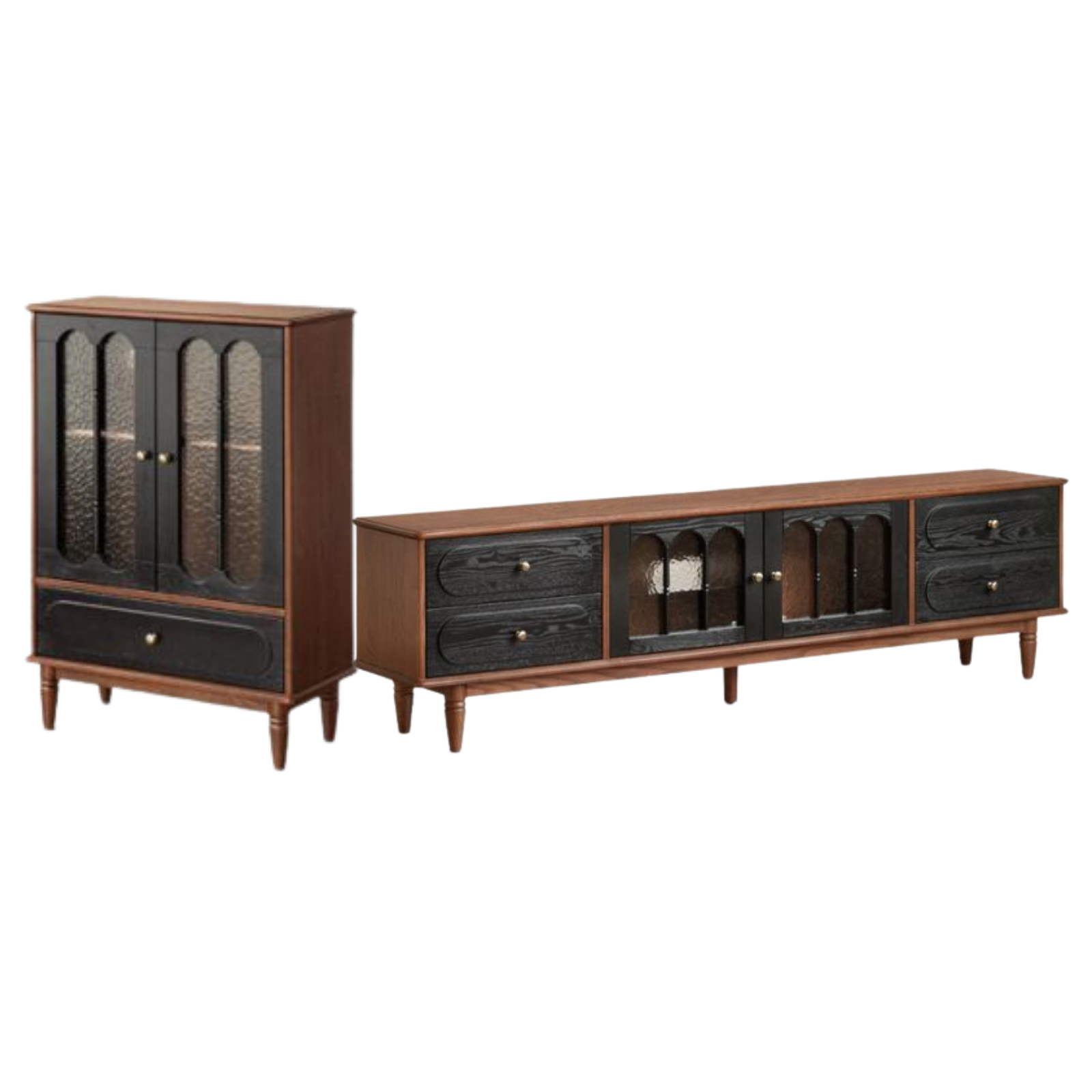 Black Walnut, Ash Solid Wood TV Cabinet with Integrated Storage, Vintage Style Floor Cabinet