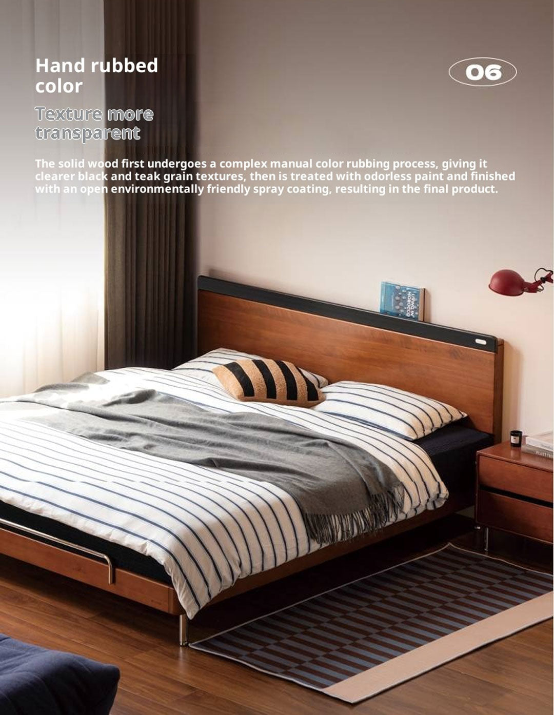 Poplar Solid Wood Mid-Century Modern Platform Bed with Flat Panel Headboard