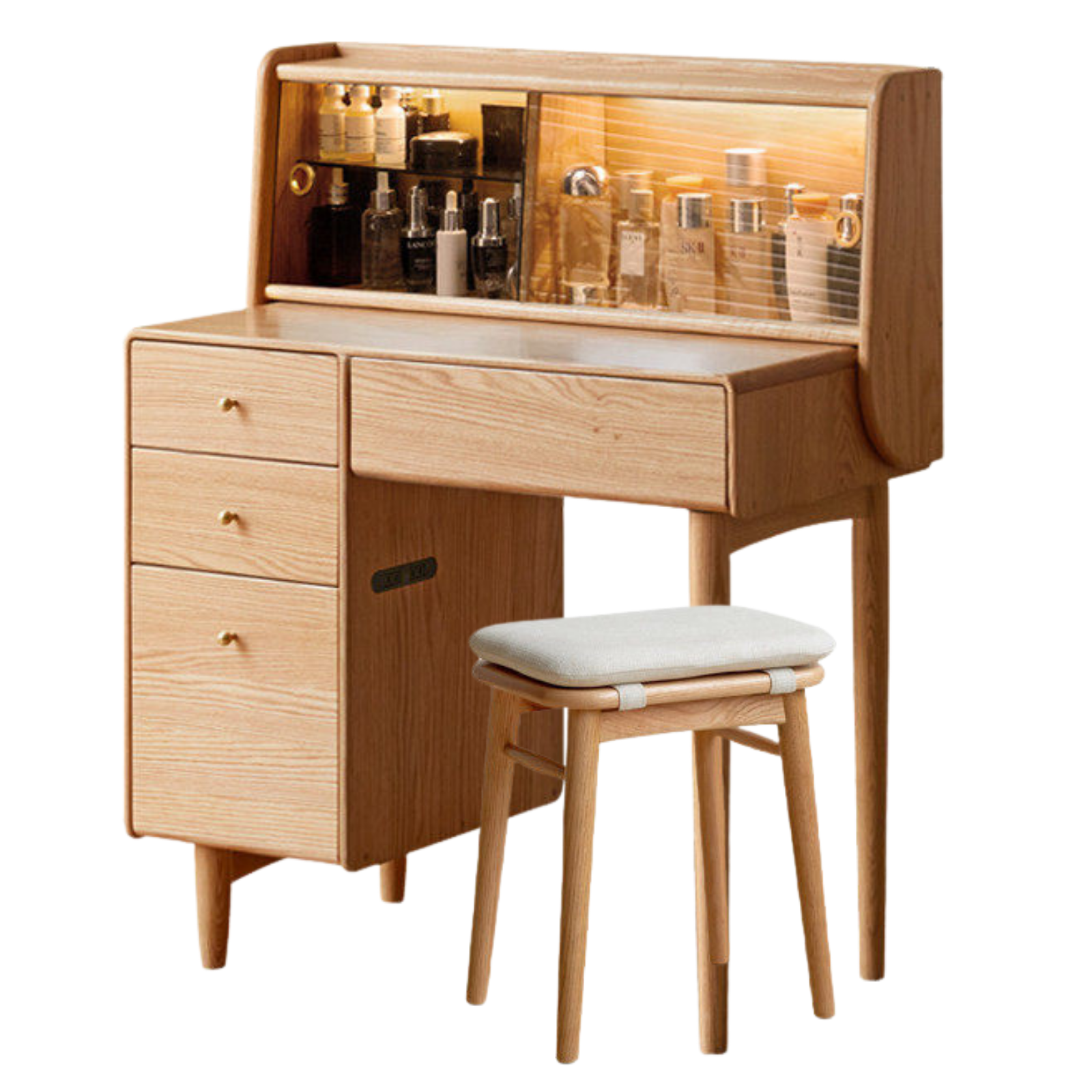 Oak Solid Wood Vanity Table Atmosphere With Lights.