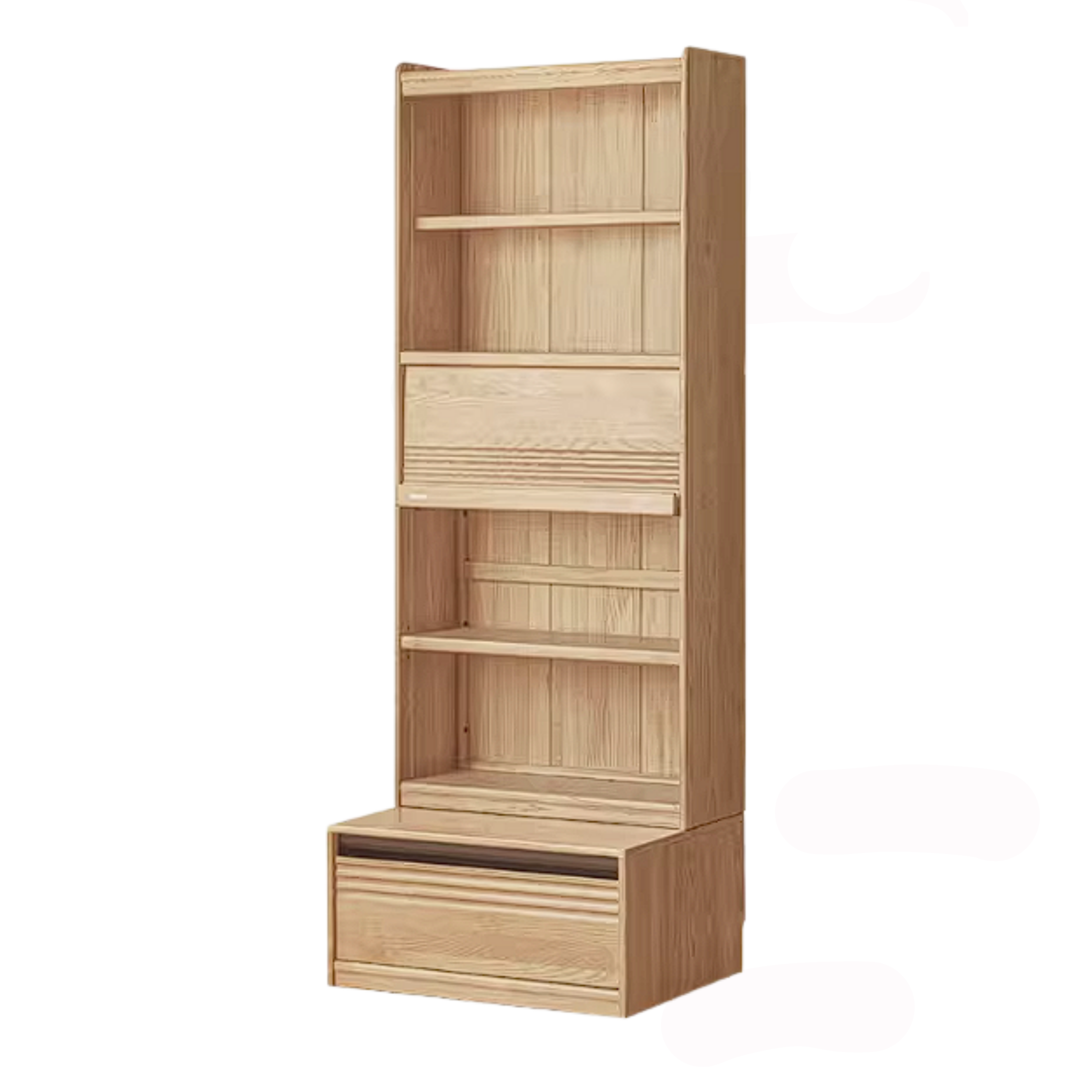 Ash Solid Wood Bookshelf with Wall Mounted Display Cabinet Design