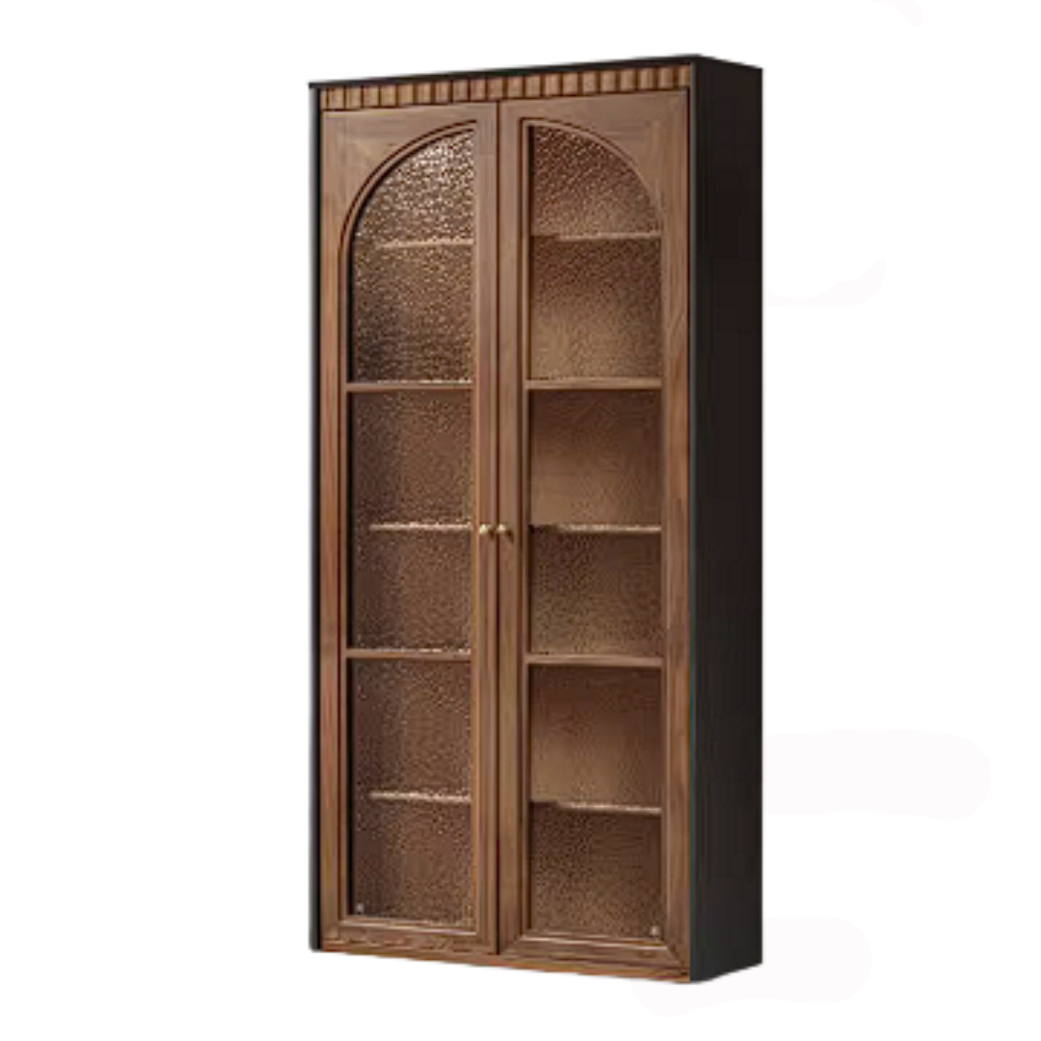 Black Walnut Solid Wood Bookcase with French Retro Display Cabinet