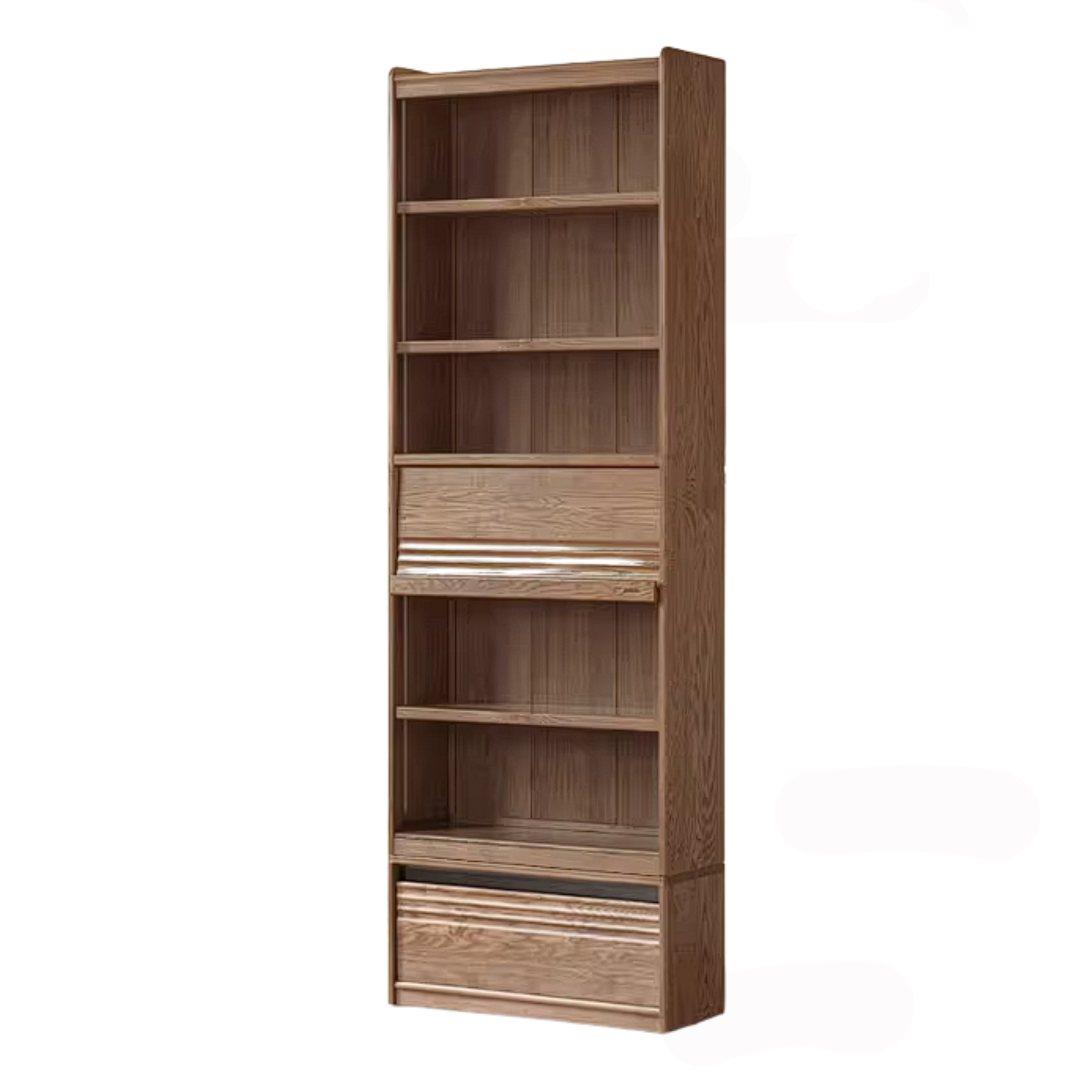 Ash Solid Wood Bookcase with Wall-Mounted Display and Storage Cabinet