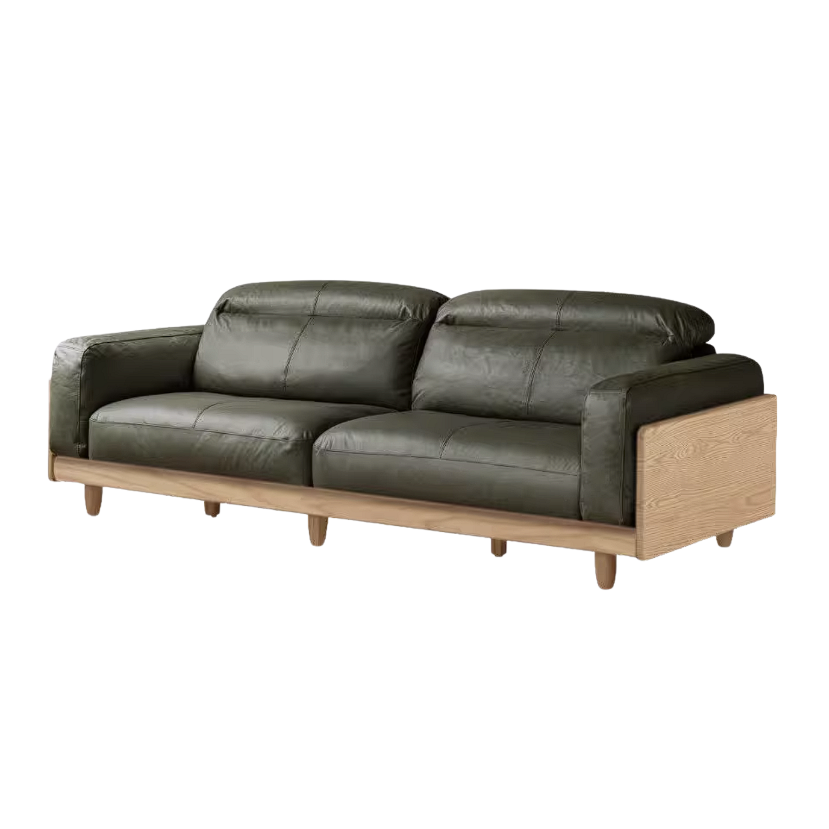 Ash Solid Wood Genuine leather Sofa with Solid Wood Frame and Adjustable Headrest