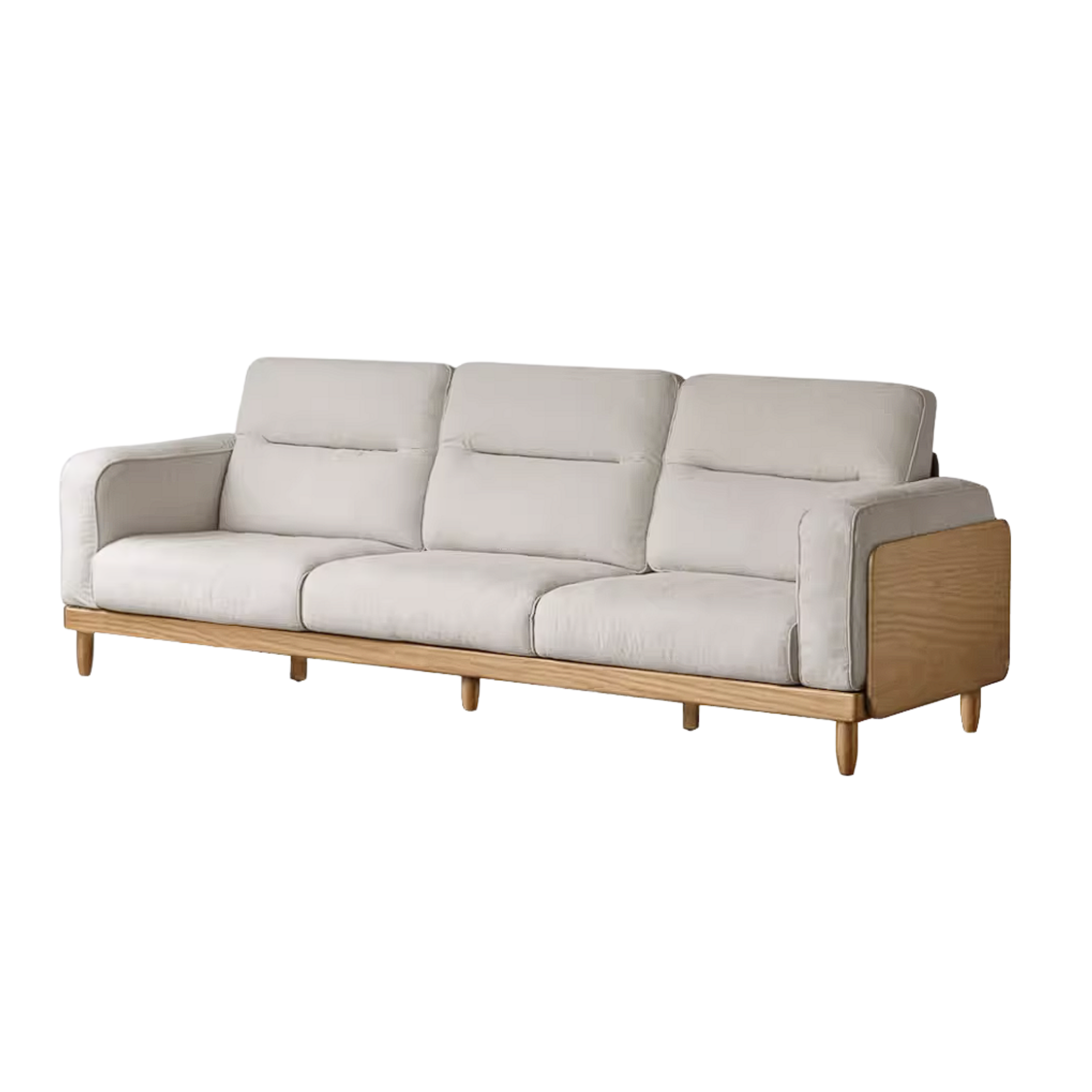 Oak, Ash Solid Wood Sofa with Exposed Wood Frame Arms