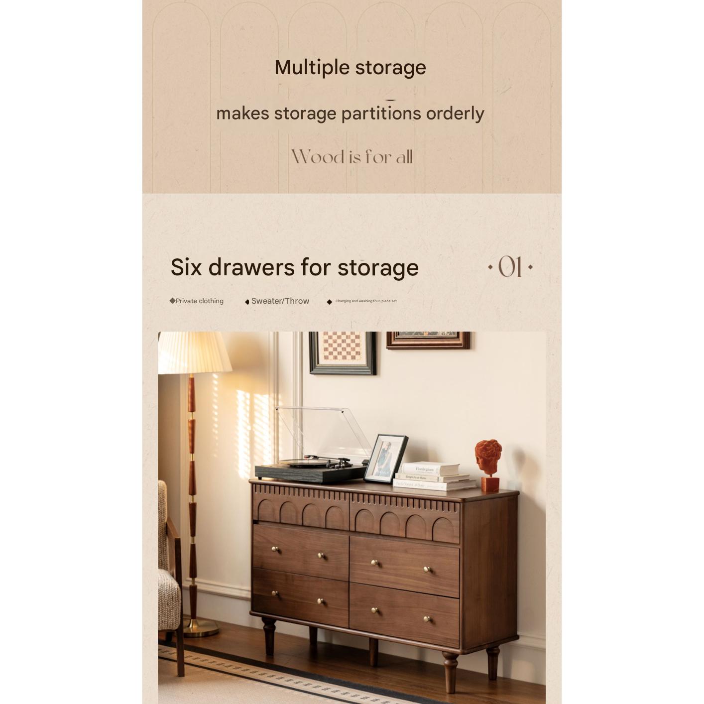 Black Walnut Solid Wood Chest of Drawers