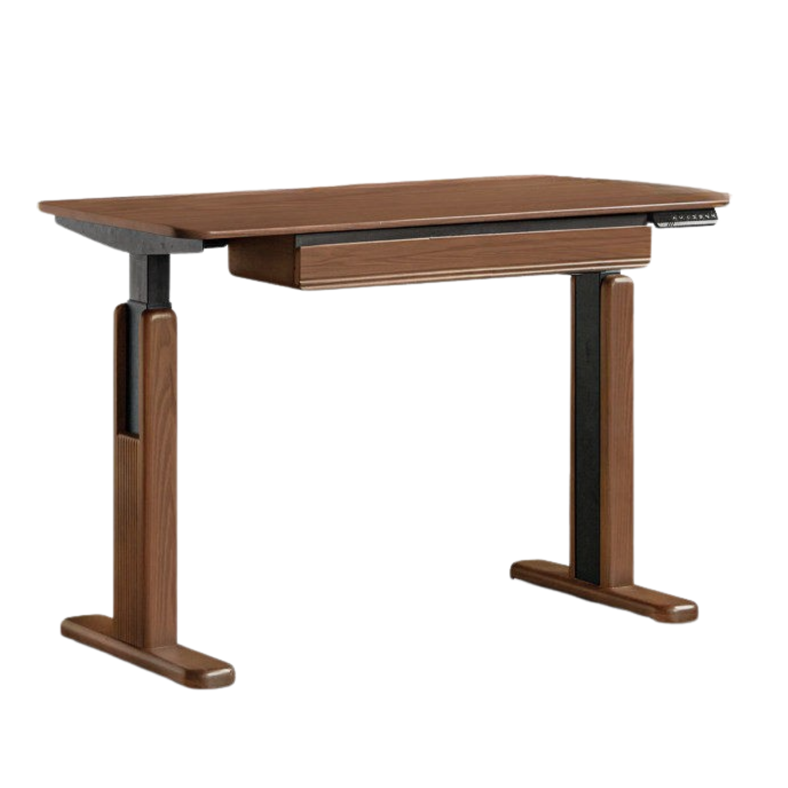 Black Walnut, White Ash Solid Wood Electric Height-Adjustable Standing Desk with Storage Drawers