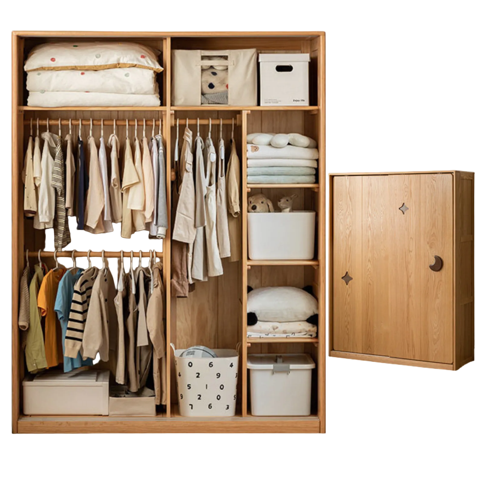 Oak Solid Wood Kids Sliding Door Wardrobe