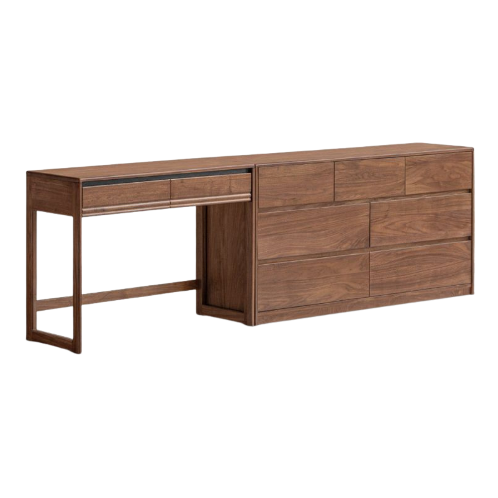 Black Walnut Solid Wood Vanity Desk and Dresser Combo, Italian Style