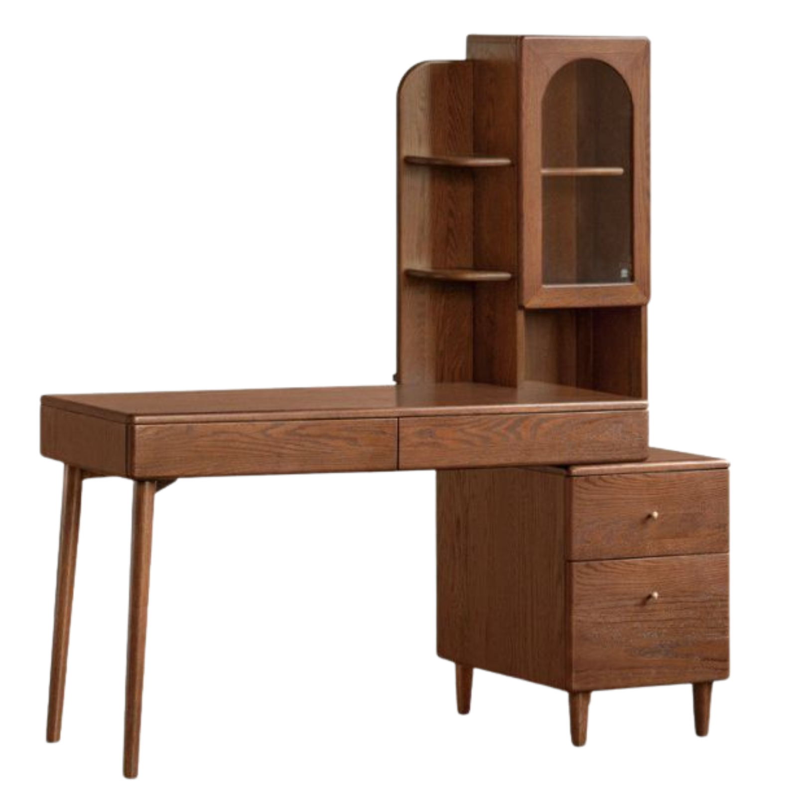 Oak Solid Wood Telescopic Desk with Integrated Bookshelf